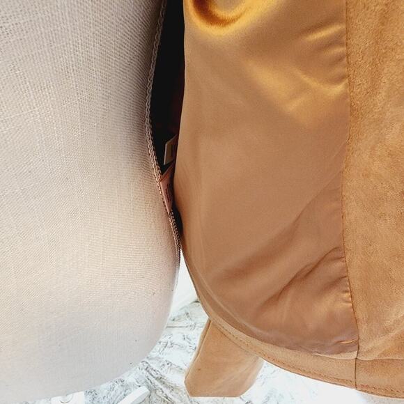 PHILOSOPHY SUEDE FAUX LEATHER LIGHT BROWN JACKET ZIP POCKETS LARGE - Picture 4 of 7